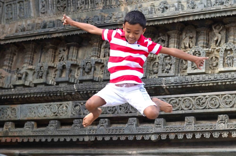 Jumping in Belur Temple by Travel Jaunts
